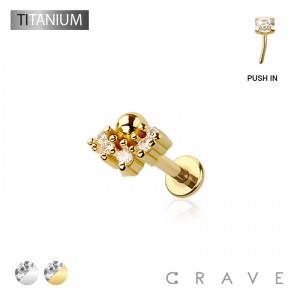 IMPLANT GRADE TITANIUM THREADLESS PUSH IN MULTI CZ PLAIN BALL LABRET STUD SET